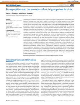 Nonapeptides and the Evolution of Social Group Sizes in Birds