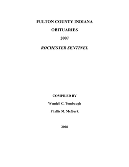 Fulton County Indiana Obituaries 2007 Rochester