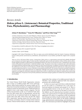 Review Article Bidens Pilosa L. (Asteraceae): Botanical Properties, Traditional Uses, Phytochemistry, and Pharmacology