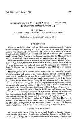 Investigations on Biological Control of Melastoma (Melastoma Malabathricum L.)