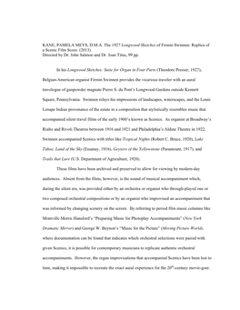 KANE, PAMELA MEYS, D.M.A. the 1927 Longwood Sketches of Firmin Swinnen: Replica of a Scenic Film Score. (2013) Directed by Dr. John Salmon and Dr