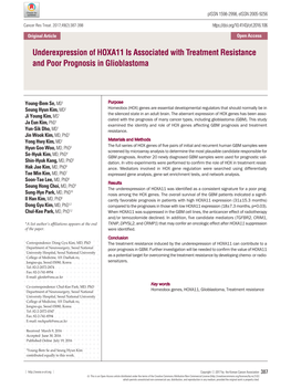 Underexpression of HOXA11 Is Associated with Treatment Resistance and Poor Prognosis in Glioblastoma