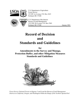 Record of Decision and Standards and Guidelines for Amendments to the Survey and Manage, Protection Buffer, and Other Mitigation Measures Standards and Guidelines