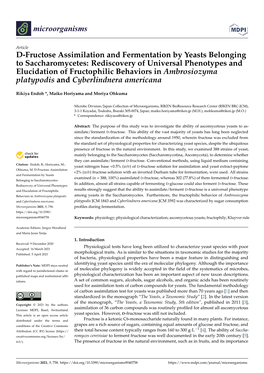 D-Fructose Assimilation and Fermentation by Yeasts