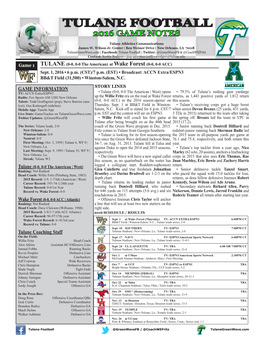 Tulane Football 2016 Game Notes