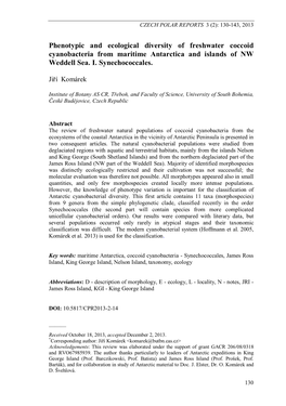 Phenotypic and Ecological Diversity of Freshwater Coccoid Cyanobacteria from Maritime Antarctica and Islands of NW Weddell Sea