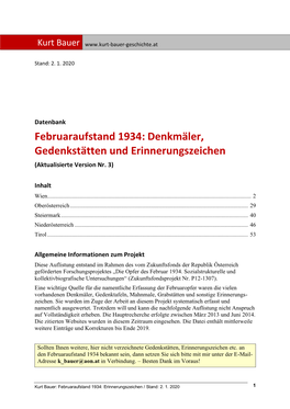 Februaraufstand 1934: Denkmäler, Gedenkstätten Und Erinnerungszeichen (Aktualisierte Version Nr