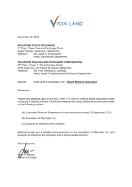 BOD Meeting Resolution 11/10/2015