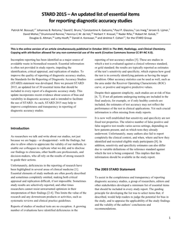 STARD 2015 – an Updated List of Essential Items for Reporting Diagnostic Accuracy Studies