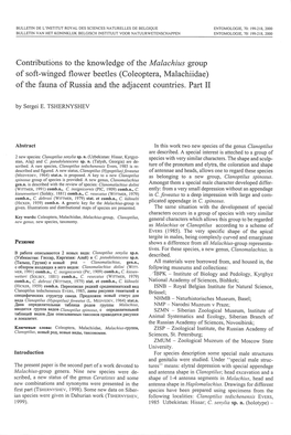 Contributions to the Knowledge of the Malachius Group of Soft-Winged Flower Beetles (Coleoptera, Malachiidae) of the Fauna of Russia and the Adjacent Countries