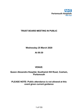 TRUST BOARD MEETING in PUBLIC Wednesday 25 March 2020 at 09