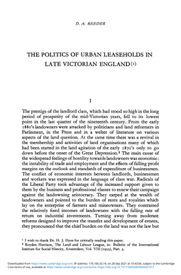 The Politics of Urban Leaseholds in Late Victorian England (0