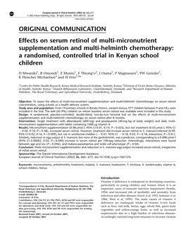 Effects on Serum Retinol of Multi-Micronutrient Supplementation and Multi-Helminth Chemotherapy: a Randomised, Controlled Trial in Kenyan School Children