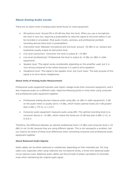 About Analog Audio Levels