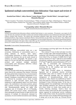 Ipsilateral Multiple Costovertebral Joint Dislocation: Case Report and Review of Literature