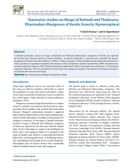 Dharmadam Mangroves of Kerala (Insecta: Hymenoptera)