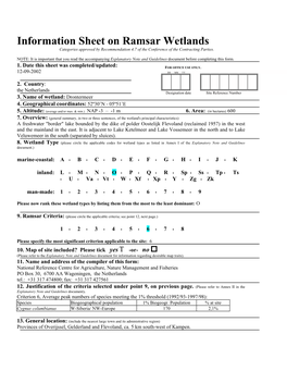 Information Sheet on Ramsar Wetlands Categories Approved by Recommendation 4.7 of the Conference of the Contracting Parties