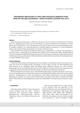 Stratigraphic Implications of a New Lower Cretaceous Ammonoid Fauna from the Puez Area (Valanginian – Aptian, Dolomites, Southern Alps, Italy)