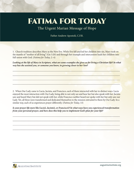 Discussion Questions for Fatima for Today by Fr. Andrew Apostoli