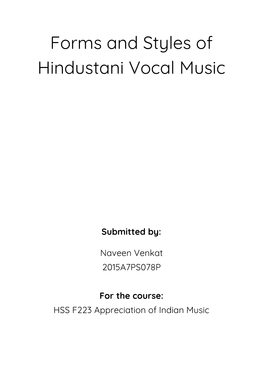 Forms and Styles of Hindustani Vocal Music
