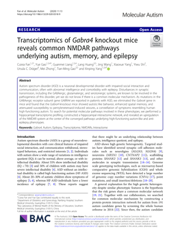 Transcriptomics of Gabra4 Knockout Mice Reveals Common NMDAR