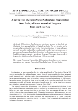 A New Species of Schinostethus (Coleoptera: Psephenidae) from India, with New Records of the Genus from Southeast Asia