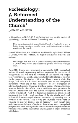 Ecclesiology: a Reformed Understanding of the Church1 DONALD ALLISTER