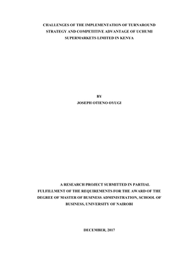 Challenges of the Implementation of Turnaround Strategy and Competitive Advantage of Uchumi Supermarkets Limited in Kenya