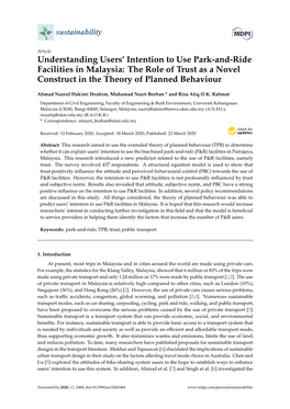 Understanding Users' Intention to Use Park-And-Ride Facilities in Malaysia