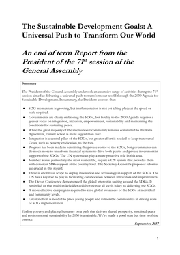 An End of Term Report from the President of the 71St Session of the General Assembly