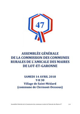 Assemblée Générale De La Commission Des Communes Rurales De L’Amicale Des Maires De Lot-Et-Garonne