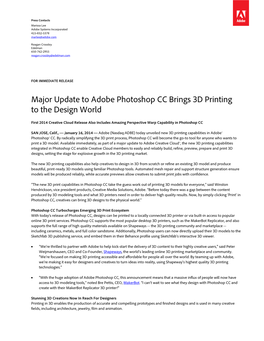 Major Update to Adobe Photoshop CC Brings 3D Printing to the Design World