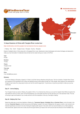 15 Days Essence of China with Yangtze River Cruise Tour