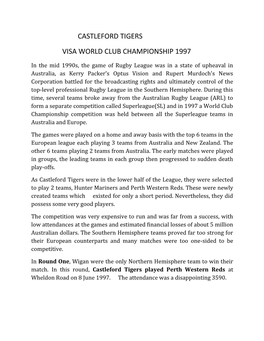 Castleford Tigers Visa World Club Championship 1997
