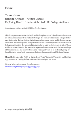 Dancing Archives – Archive Dances Exploring Dance Histories at the Radcliffe College Archives