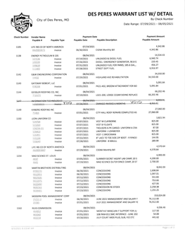 DES PERES WARRANT LIST W DETAIL City of Des Peres, MO by Check Number Date Range: 07Lo9l2o2l - 08Lo5l2o2l