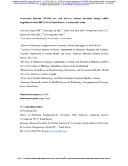 Association Between Nsaids Use and Adverse Clinical Outcomes Among Adults Hospitalised with COVID-19 in South Korea: a Nationwide Study