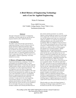 A Brief History of Engineering Technology and a Case for Applied Engineering