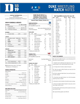 Duke Wrestling Match Notes