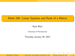 Math 240: Linear Systems and Rank of a Matrix