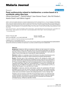 Fatal Cardiotoxicity Related to Halofantrine: a Review Based on A