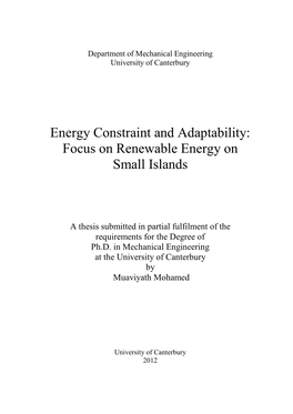 Energy Constraint and Adaptability: Focus on Renewable Energy on Small Islands