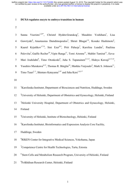 1 DUX4 Regulates Oocyte to Embryo Transition in Human 1 2 Sanna