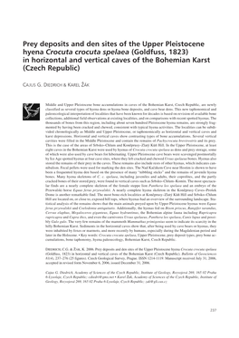 Prey Deposits and Den Sites of the Upper Pleistocene Hyena Crocuta