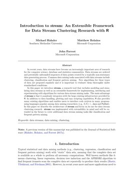 Introduction to Stream: an Extensible Framework for Data Stream Clustering Research with R