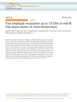 Fast Amplitude Modulation up to 1.5 Ghz of Mid-IR Free-Space Beams at Room-Temperature