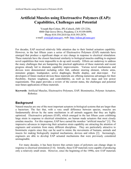 Artificial Muscles Using Electroactive Polymers (EAP)