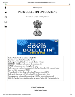 Pib's Bulletin on Covid-19