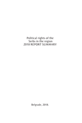 Political Rights of the Serbs in the Region 2018 REPORT SUMMARY