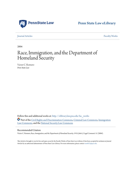 Race, Immigration, and the Department of Homeland Security Victor C